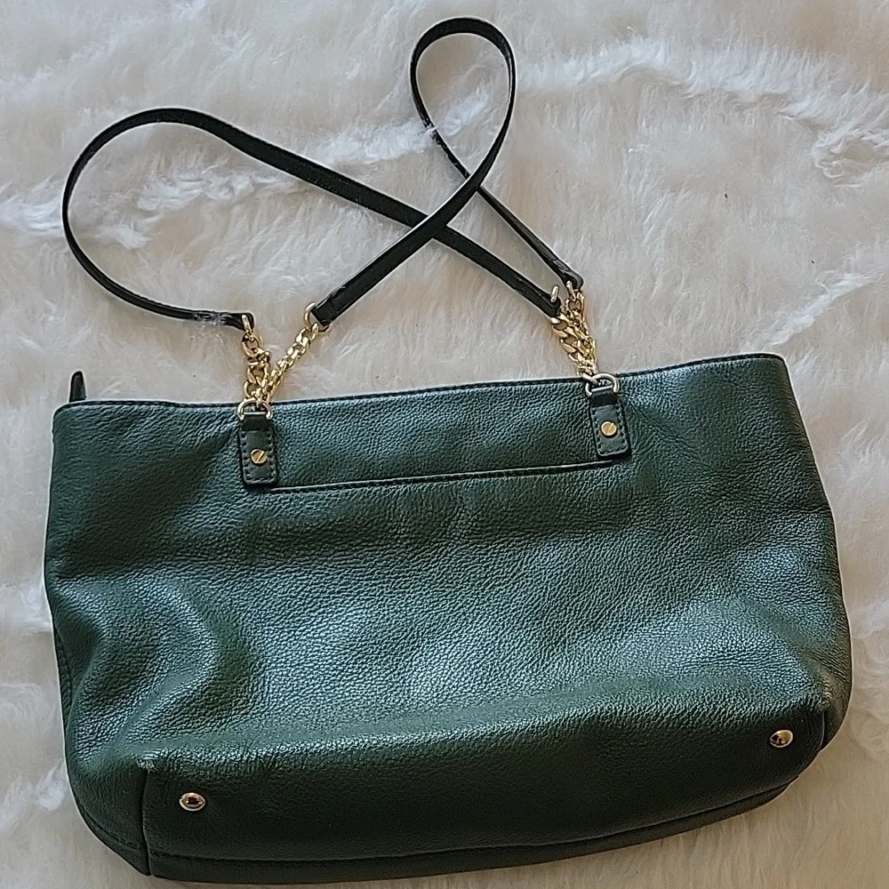 MICHAEL KORS Evergreen Pebbled Leather Chain Double Handle Zip Closure Tote‎ Bag